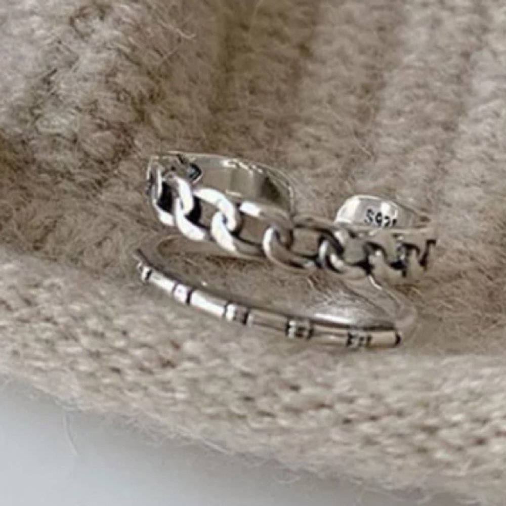 Minimalist 925 Sterling Silver Chain Buckle Ring - Picture 2 of 4